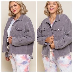 POL PLUS Basic Vintage Charcoal Corduroy Jacket